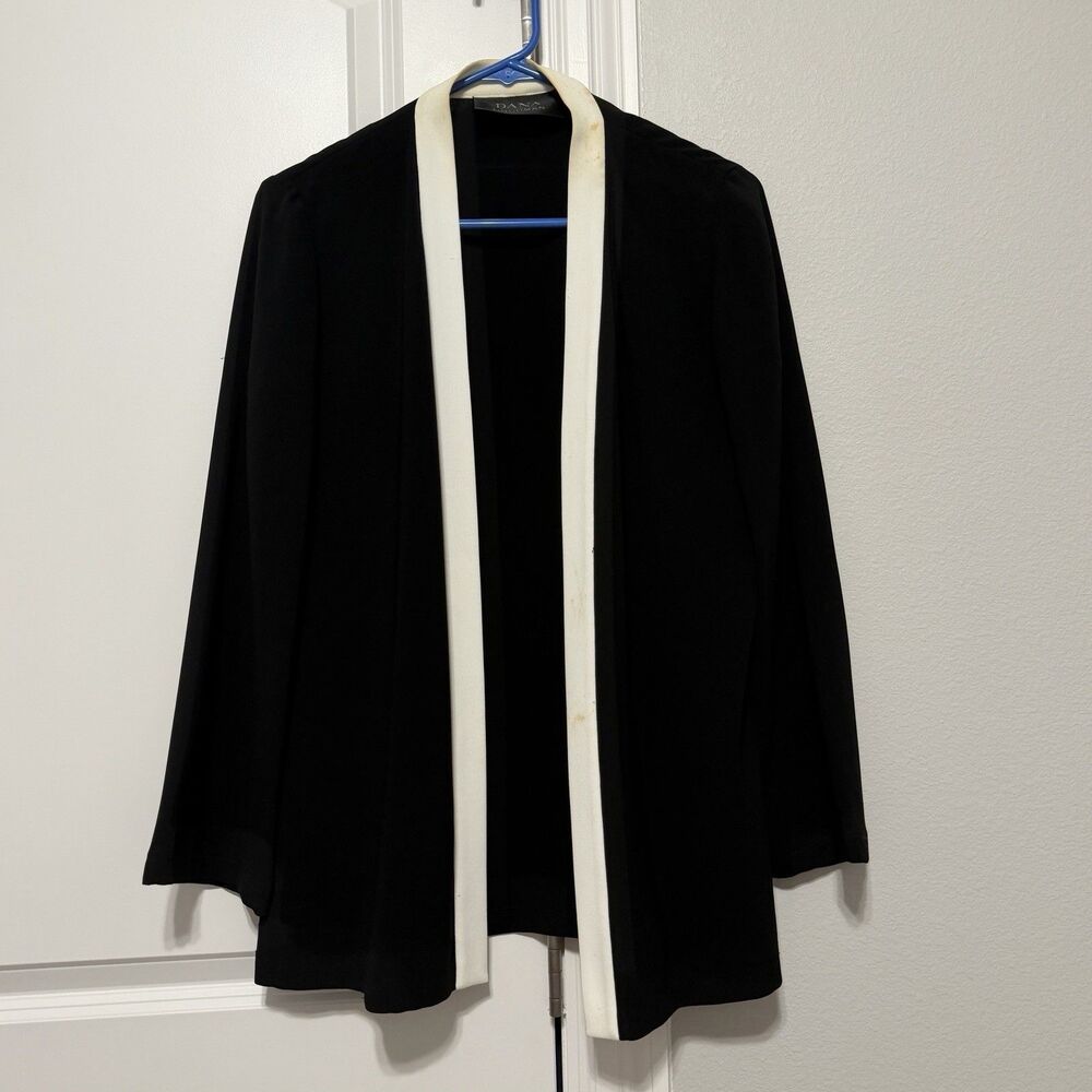 Dana Buchanan Black White Long Cardigan Duster Jacket Open Front Kimono Slinky 4